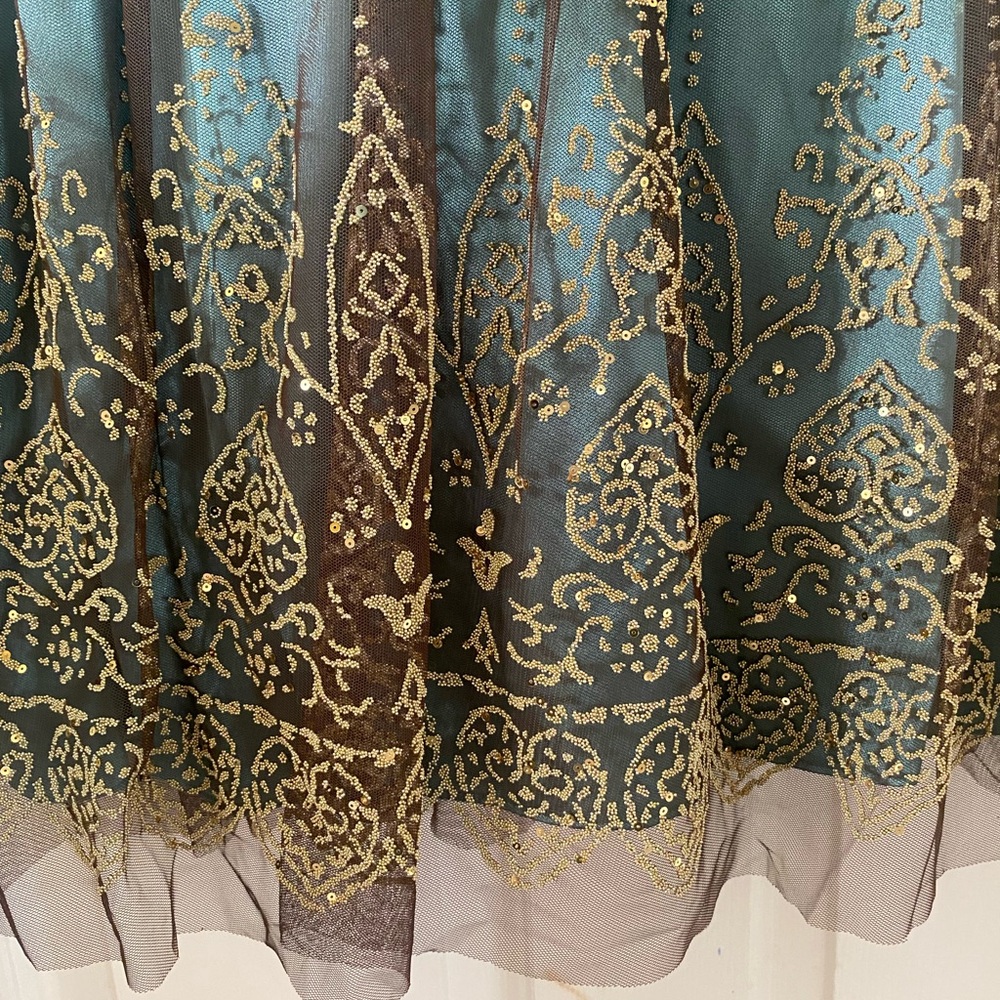 Adrianna Papell Boutique Elegant Teal and Gold Dress - Picture 4 of 14